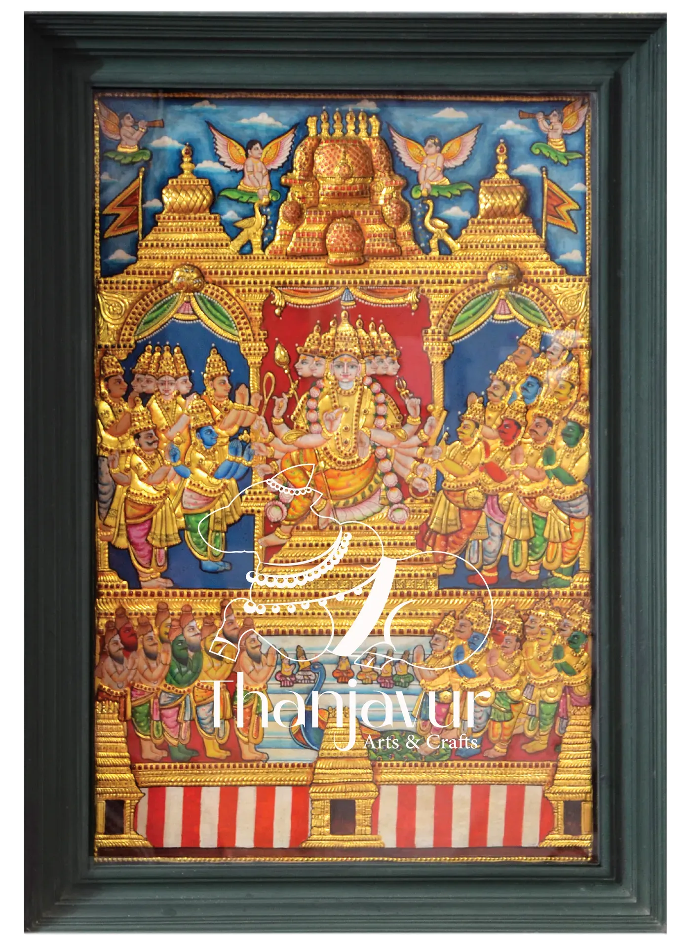 6 Face Murugan with Devar and Rishi — handmade Thanjavur painting