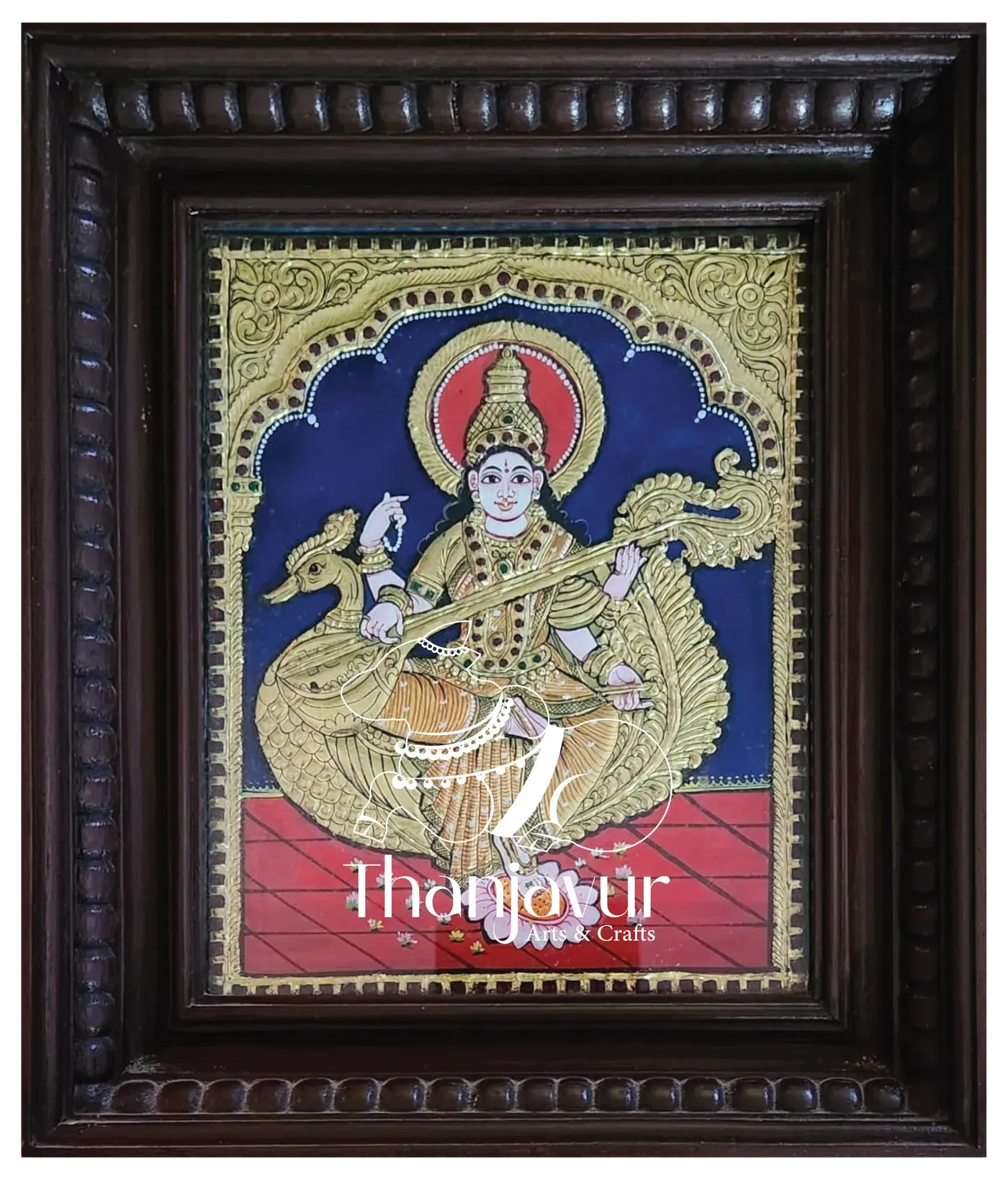 Annapakshi Saraswathi — handmade Thanjavur painting