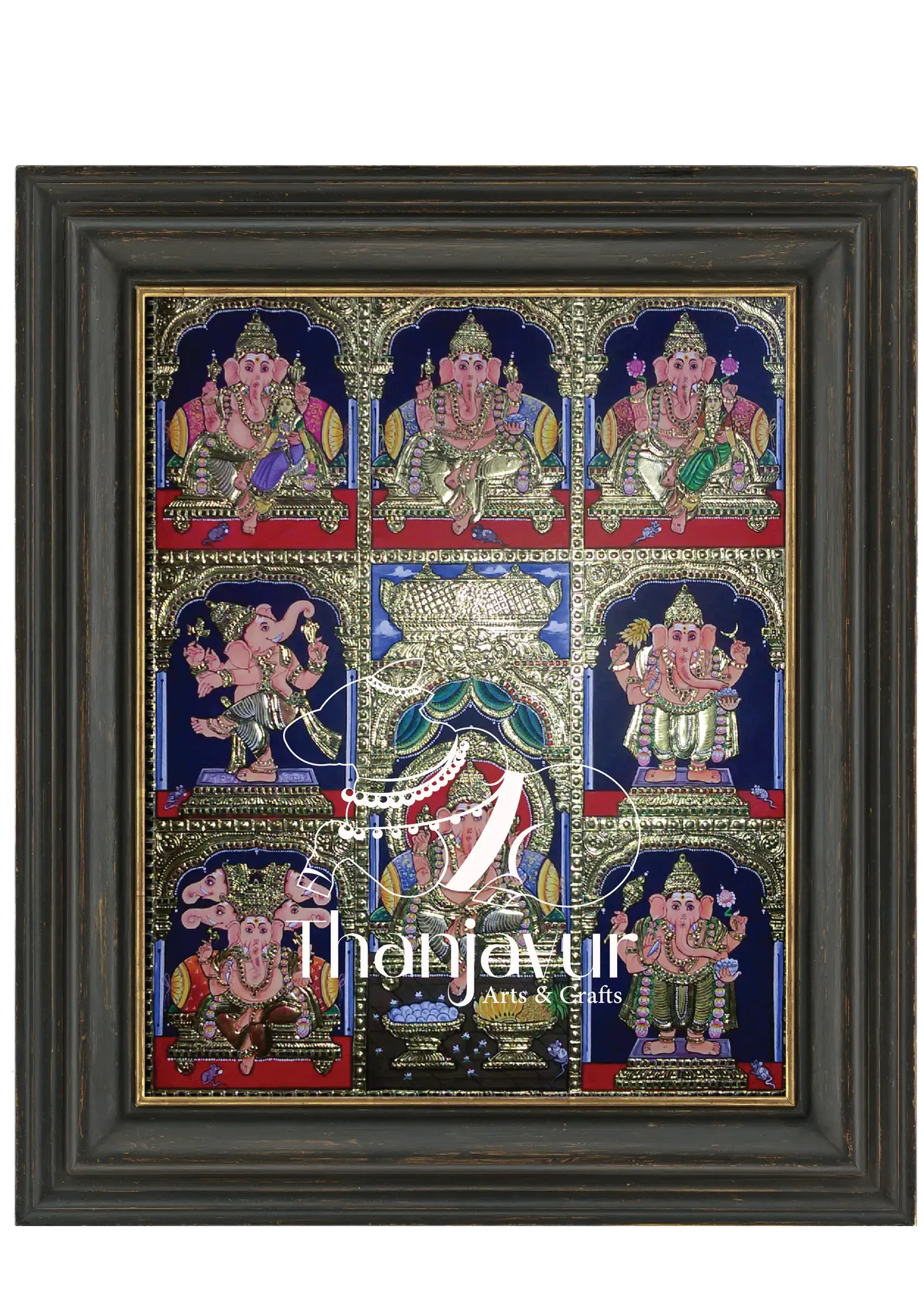 Ashta Vinayakar — handmade Thanjavur painting