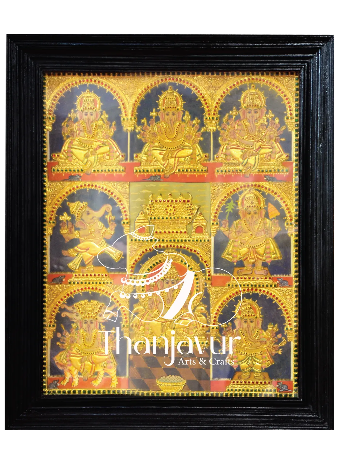 Ashtavinayaka — handmade Thanjavur painting