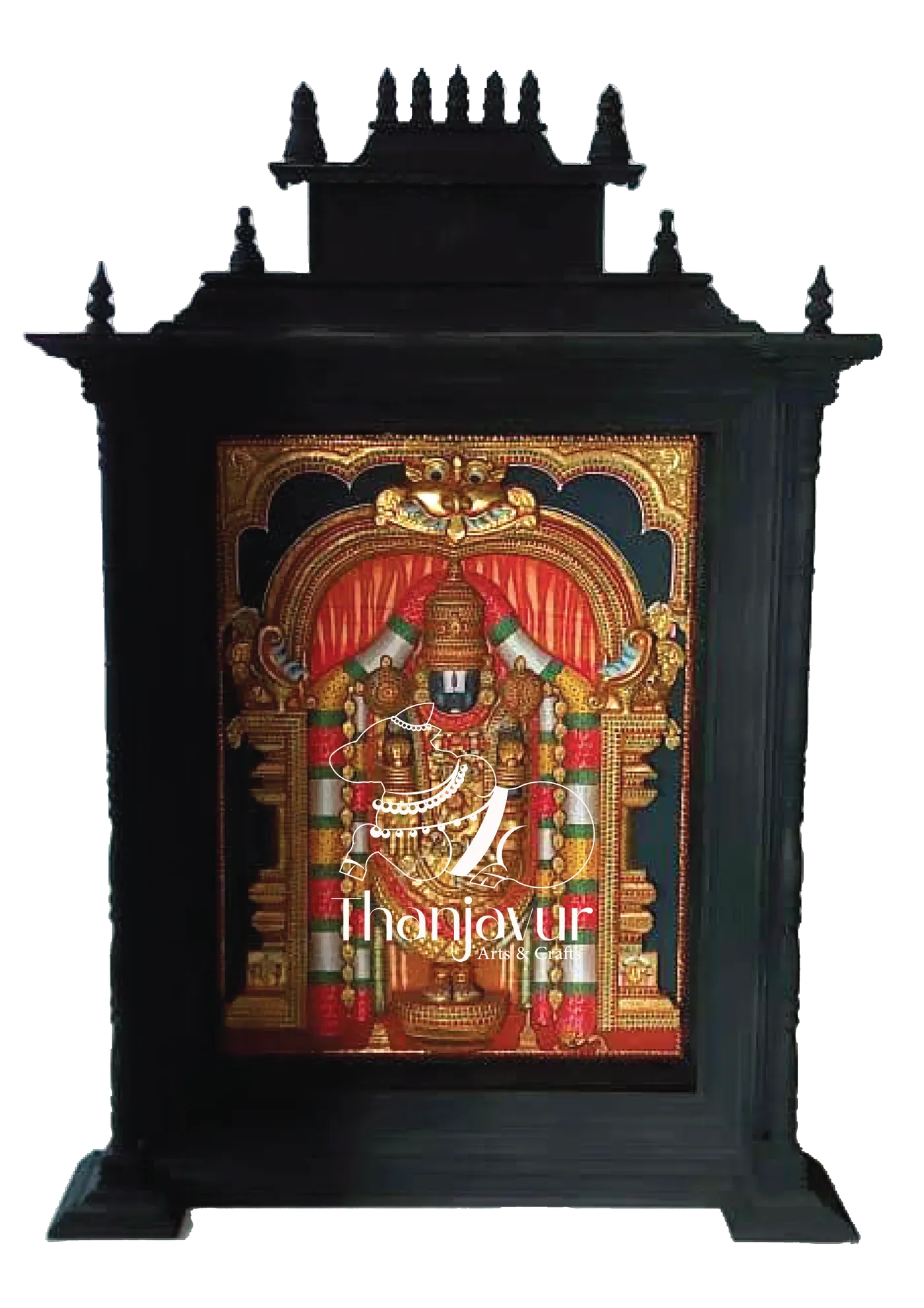 Balaji with Gopuram Frame — handmade Thanjavur painting