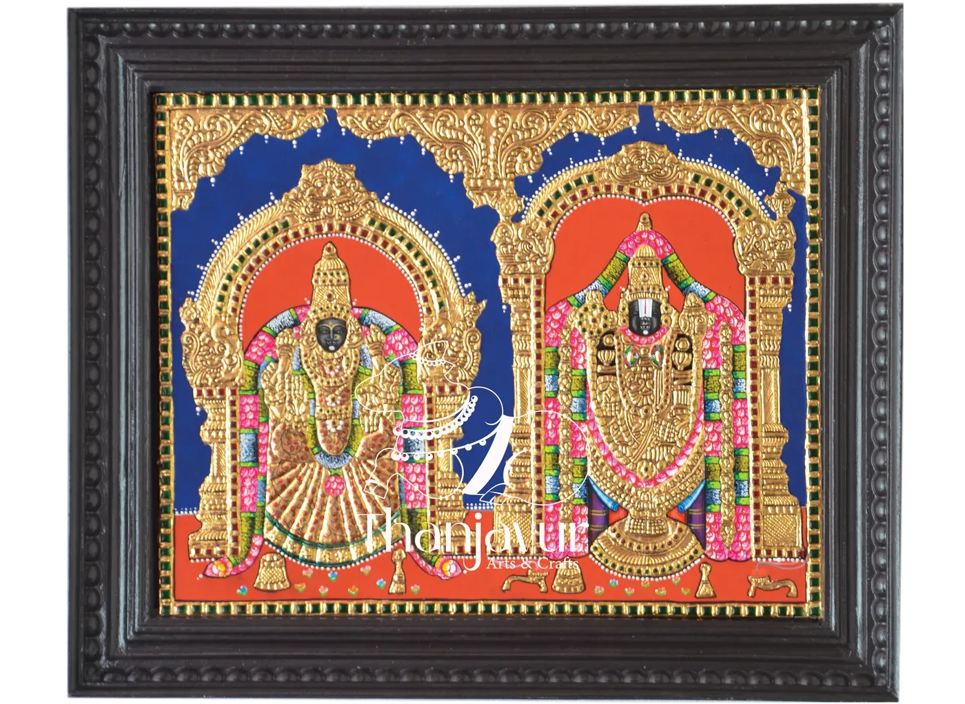 Balaji with Padmavati — handmade Thanjavur painting