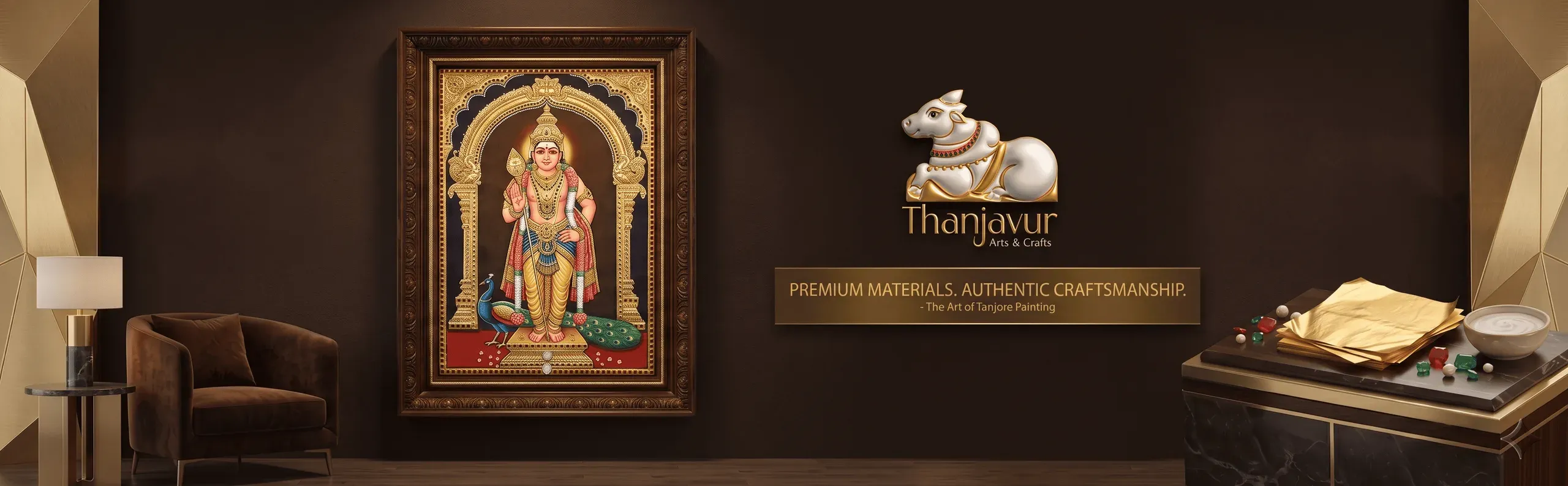 Premium Tanjore painting in rich temple colours and gold