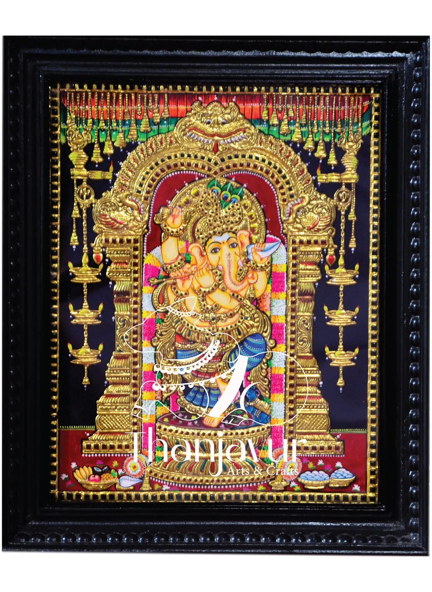 Dancing Ganesh — handmade Thanjavur painting