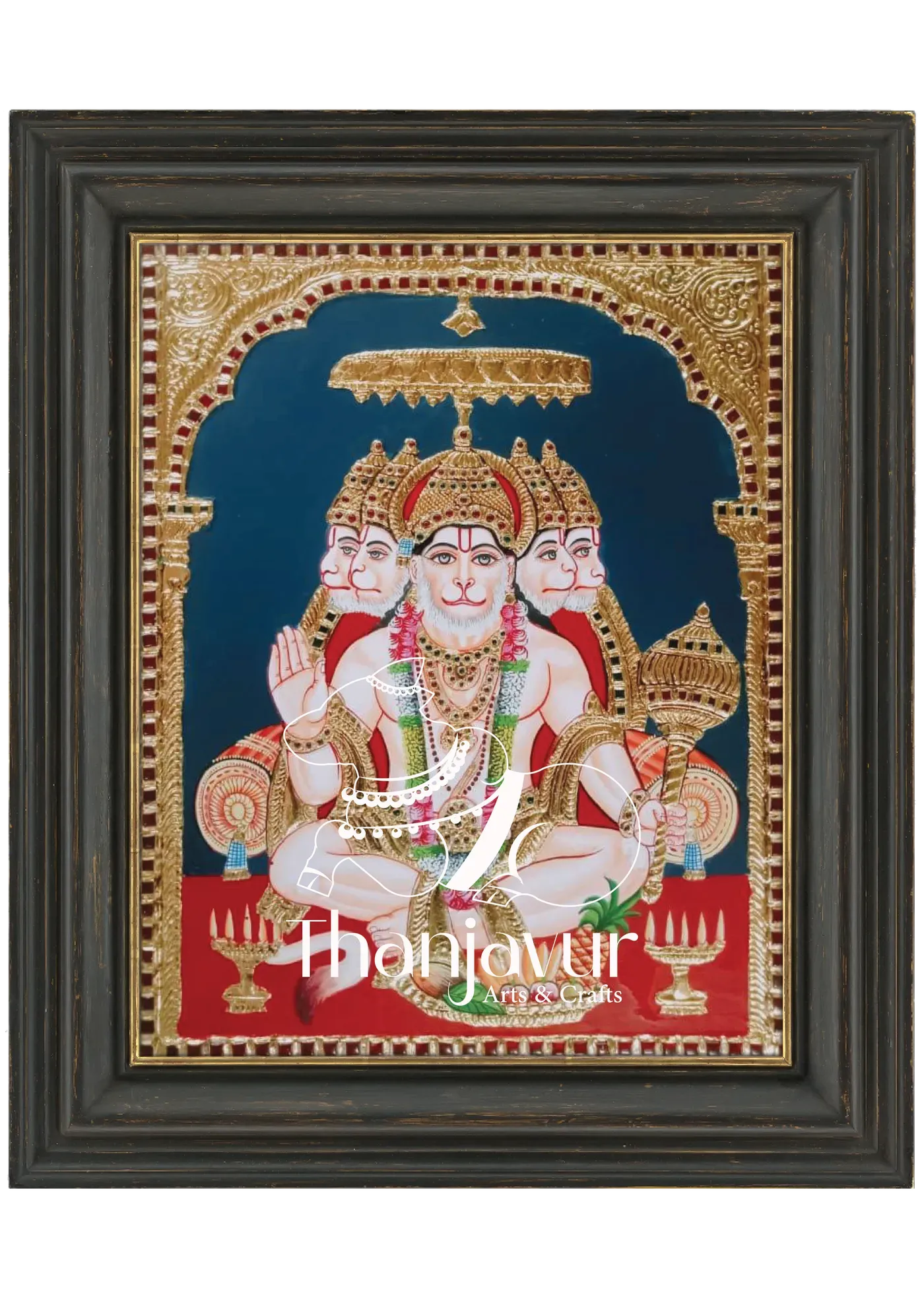 Five Face Hanuman — handmade Thanjavur painting