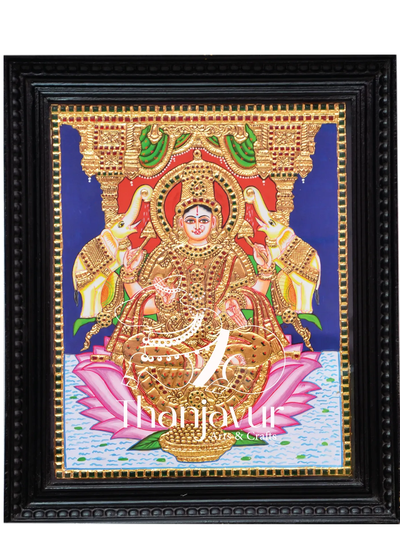 Gaja Lakshmi with Gold Theme — handmade Thanjavur painting