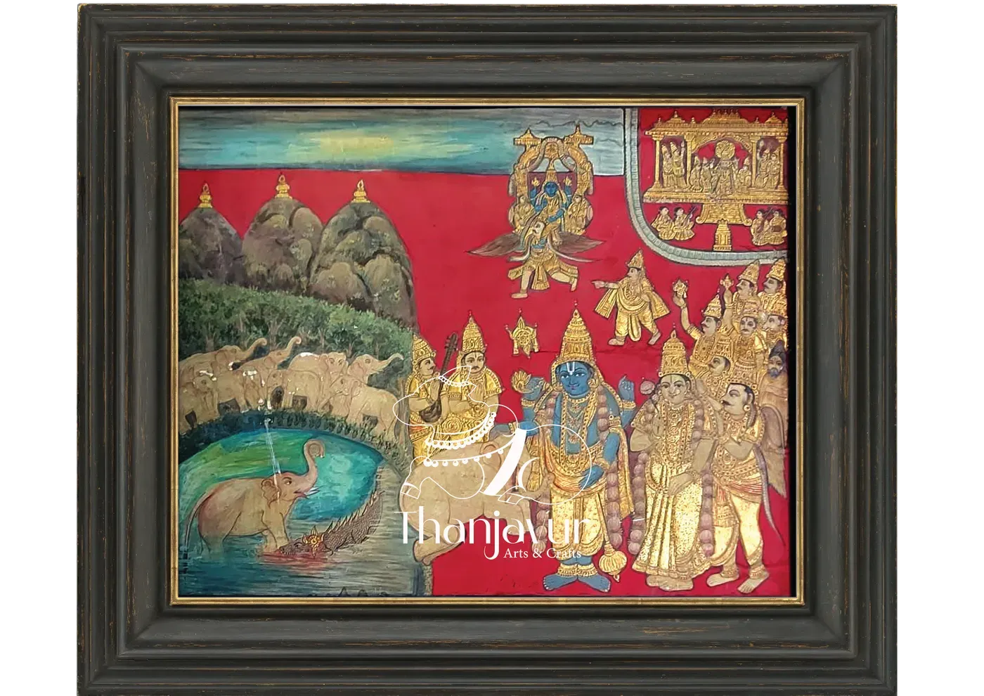 Gajendra Moksha Story — handmade Thanjavur painting