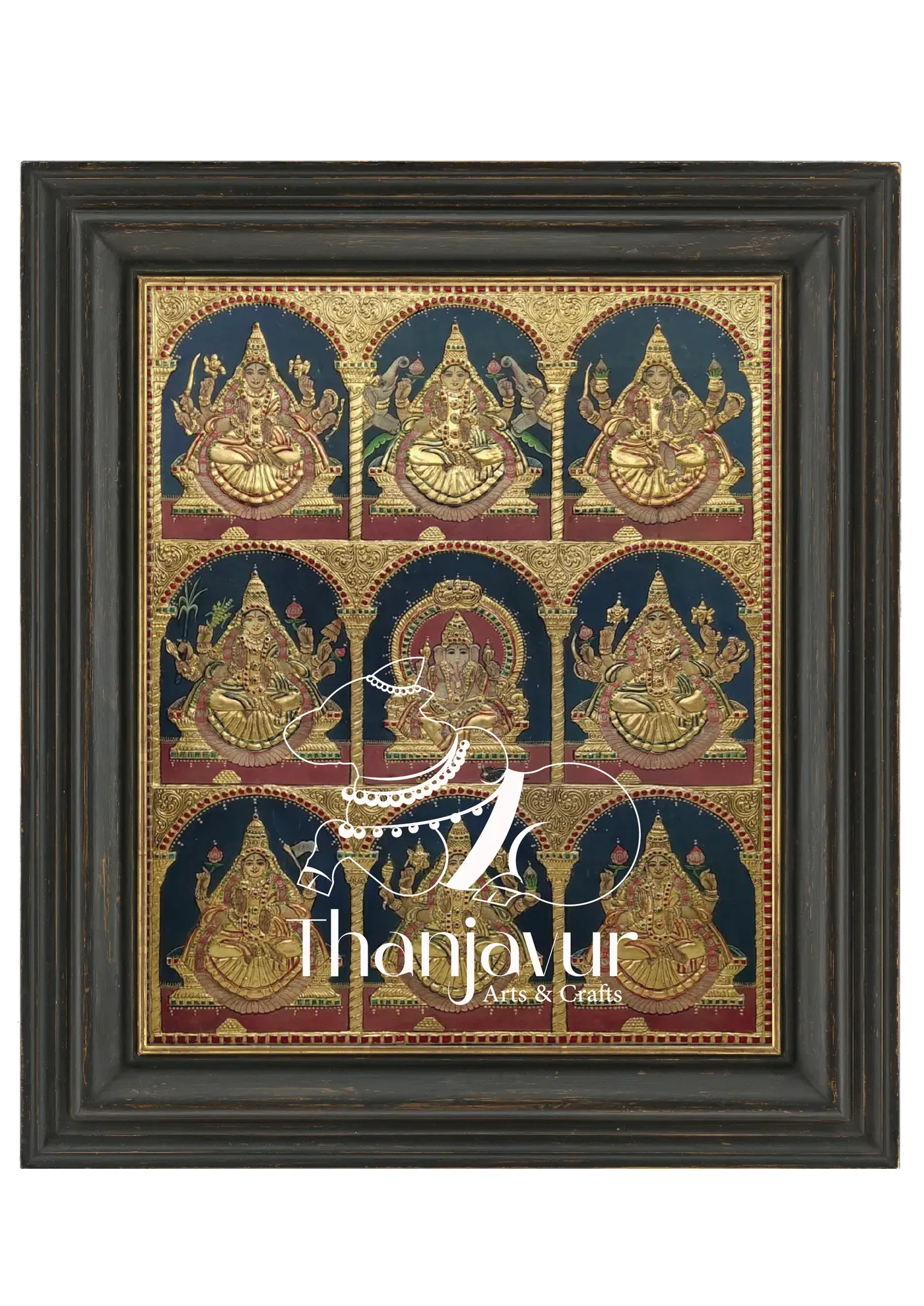 Ganapathy with Ashta Lakshmi — handmade Thanjavur painting