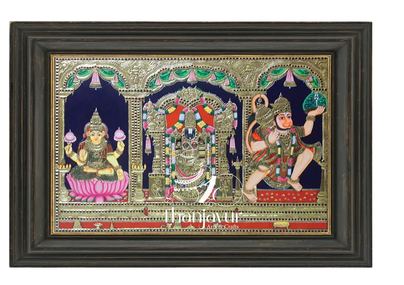 Lakshmi Perumal and Anjaneyar — handmade Thanjavur painting