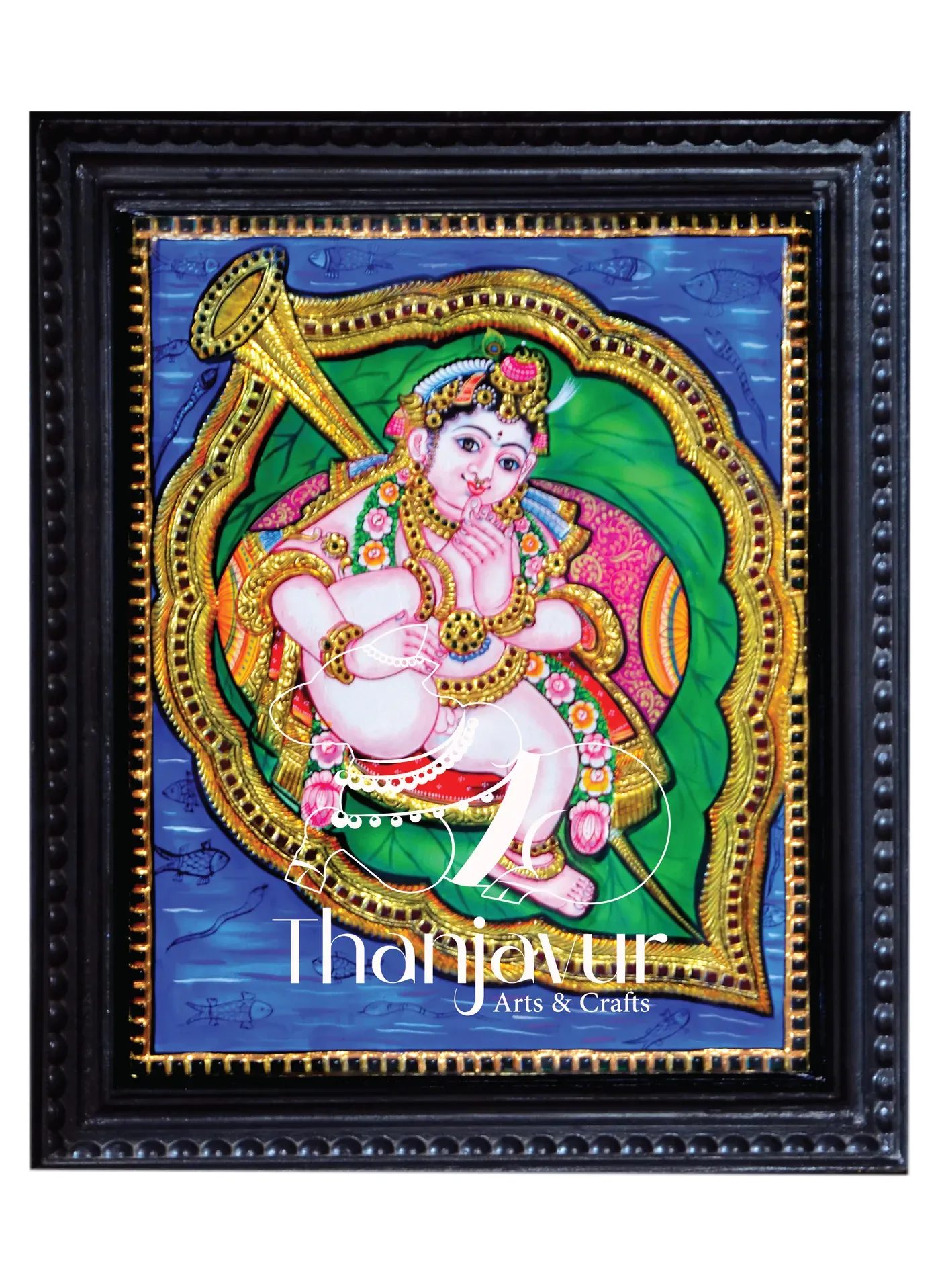 Leaf Krishna — handmade Thanjavur painting