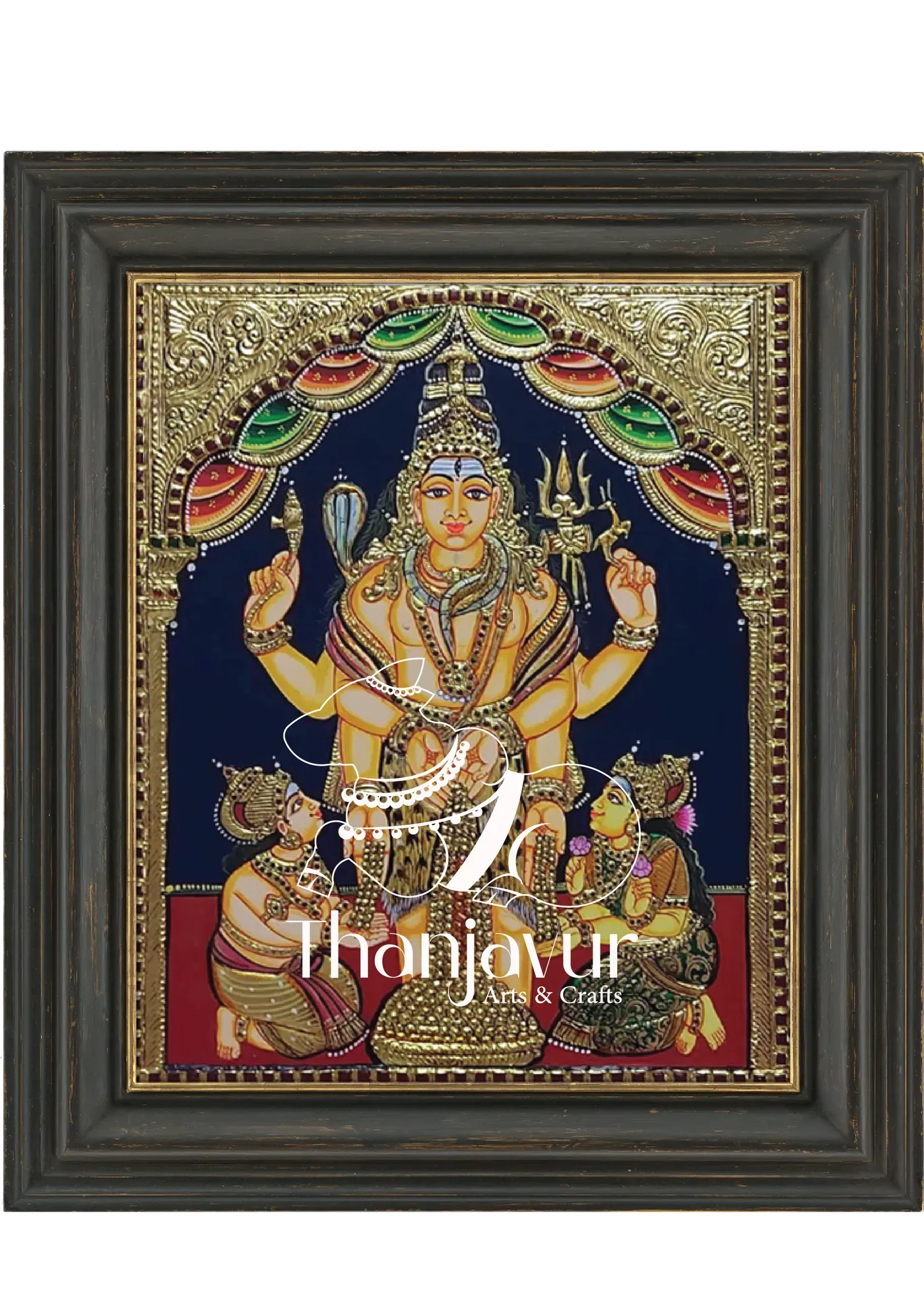 Lord Shiva Giving Wealth to Guberar and Lakshmi — handmade Thanjavur painting