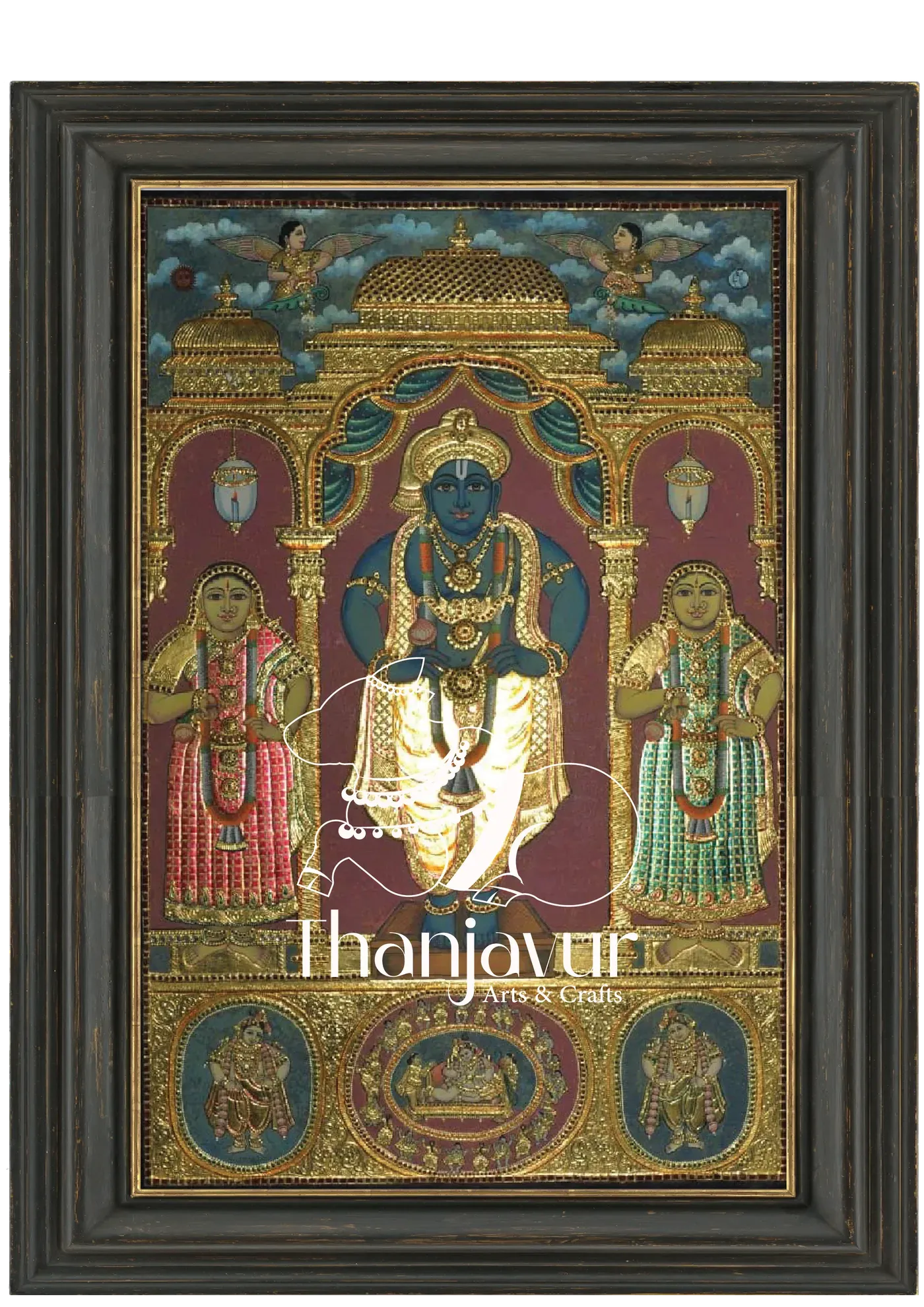 Lord Vitthal or Panduranga and Rukmini — handmade Thanjavur painting
