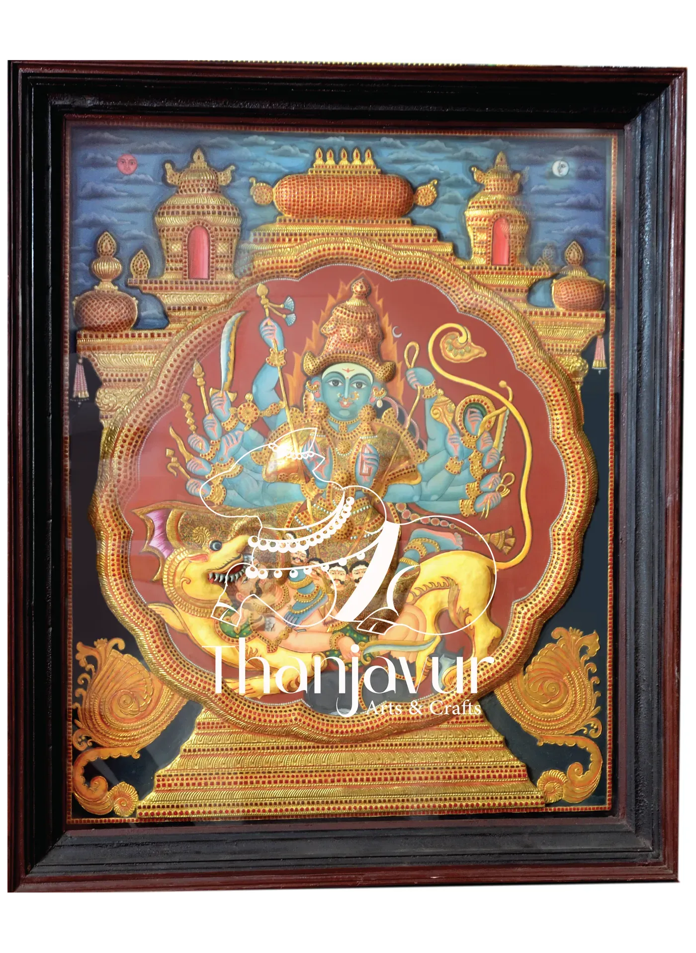 Mahishasura Mardini — handmade Thanjavur painting
