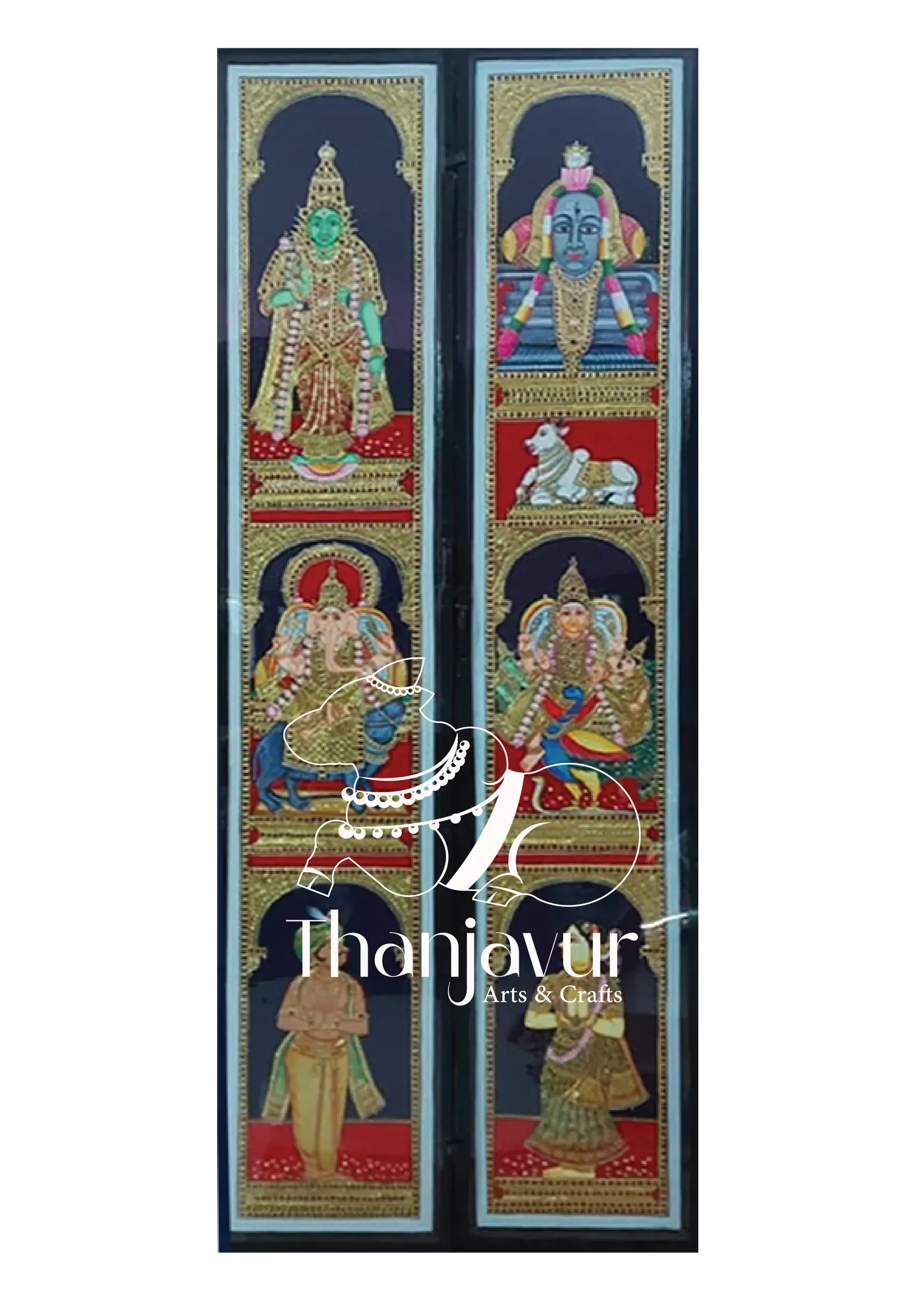 Meenakshi Kalyanam, Ashta Lakshmi, Shiva Parvathi, Vinayagar, & Murugar Door Painting view 2