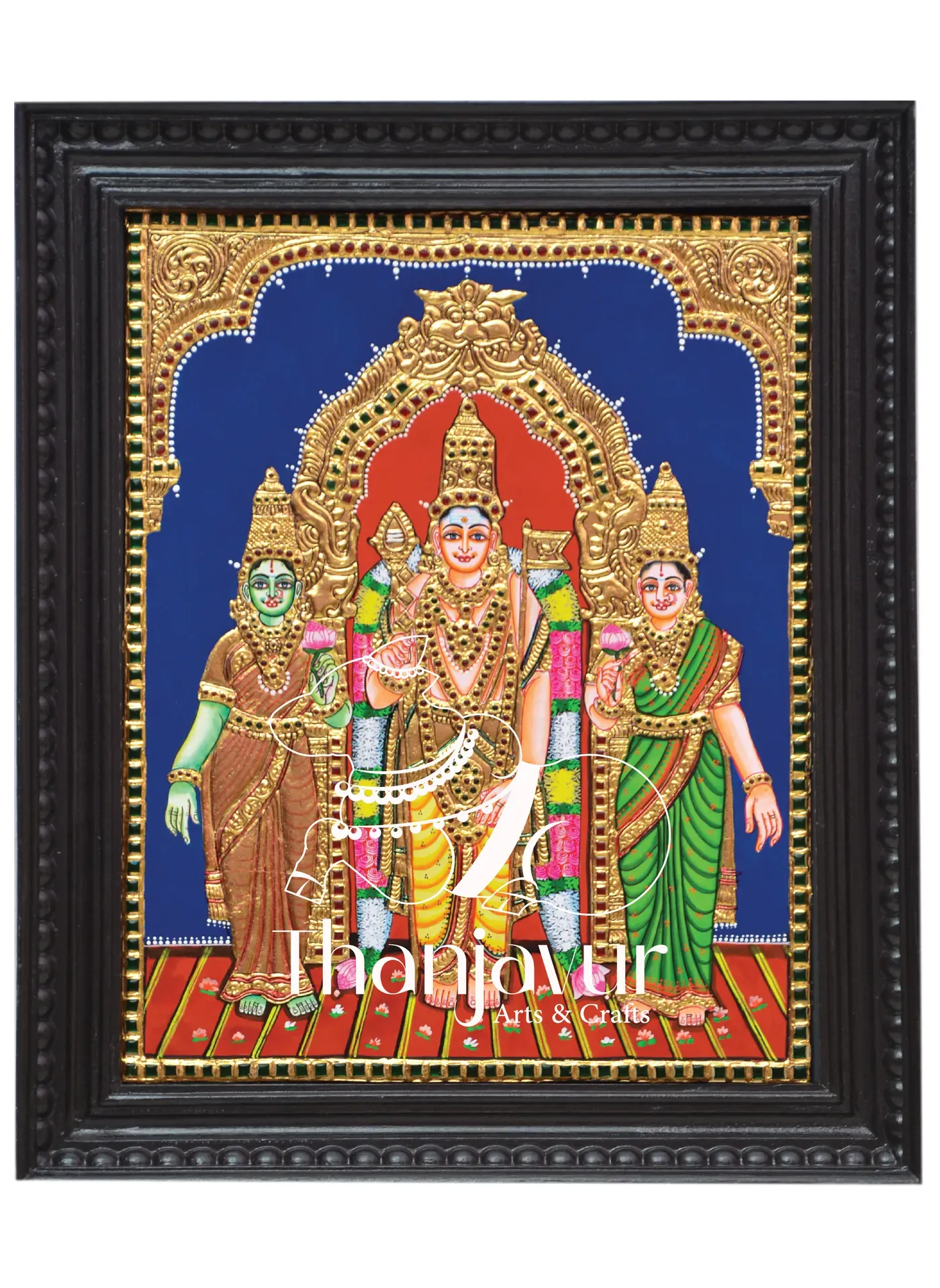 Murgan with Valli Deivanai — handmade Thanjavur painting
