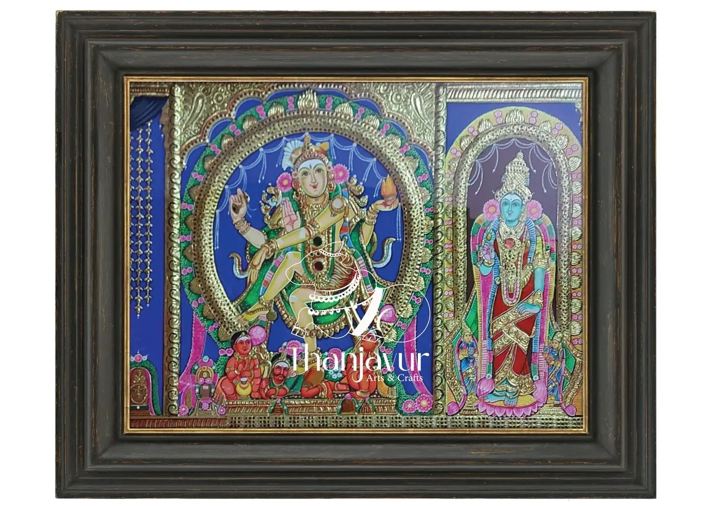 Natarajar with Parvati — handmade Thanjavur painting