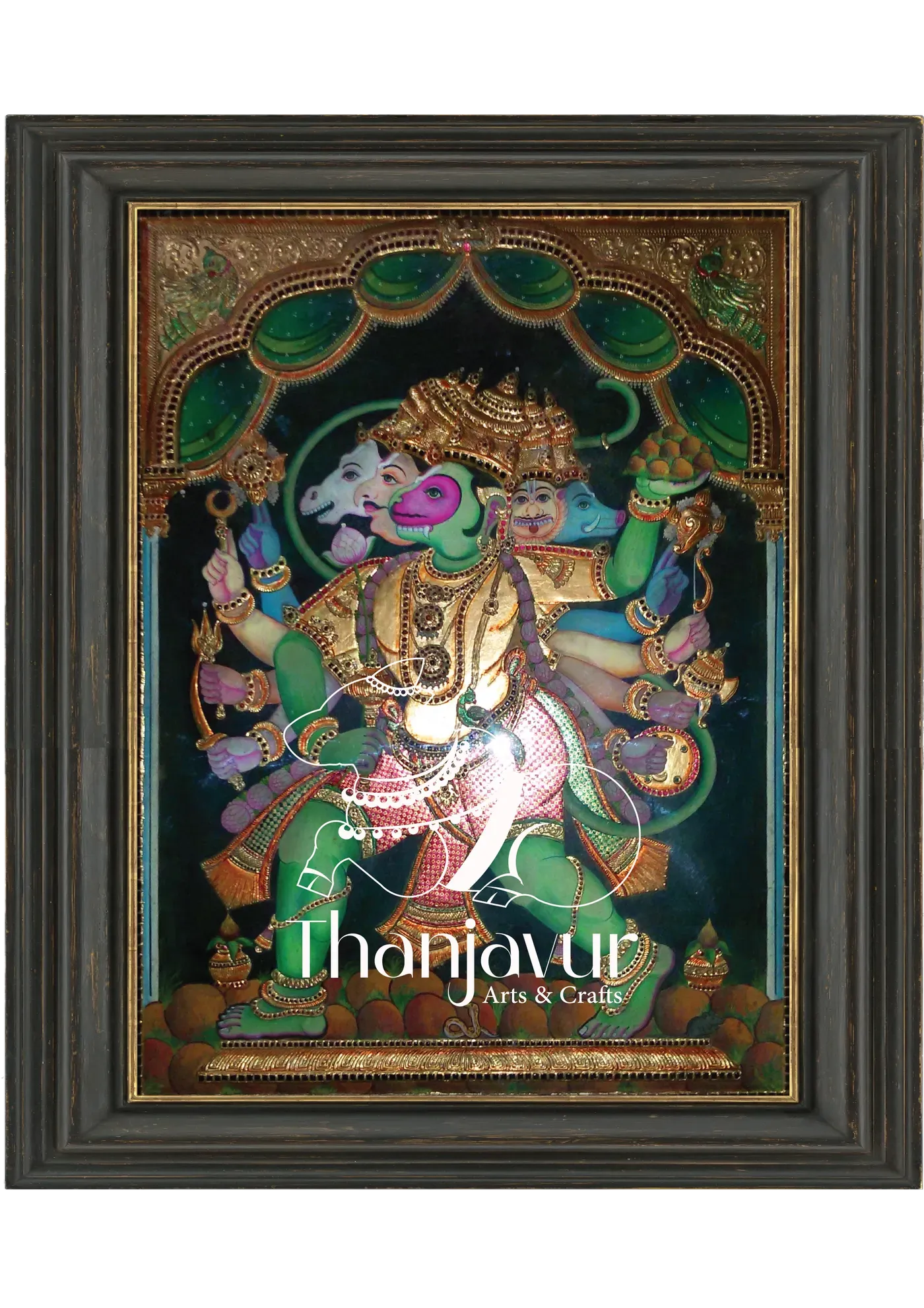 Panchamuga Anjaneyar — handmade Thanjavur painting