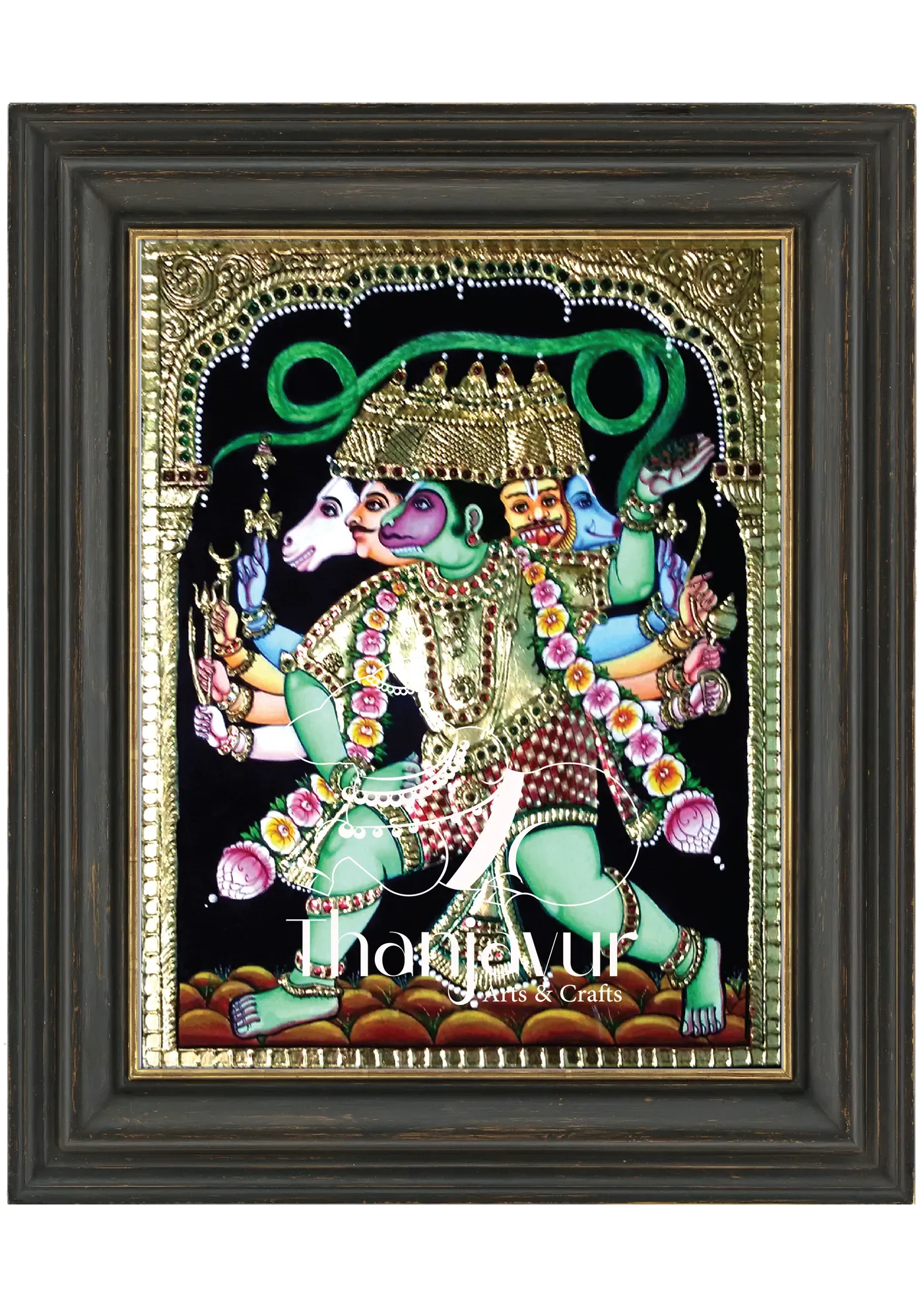 Panchamuga Anjaneyar — handmade Thanjavur painting