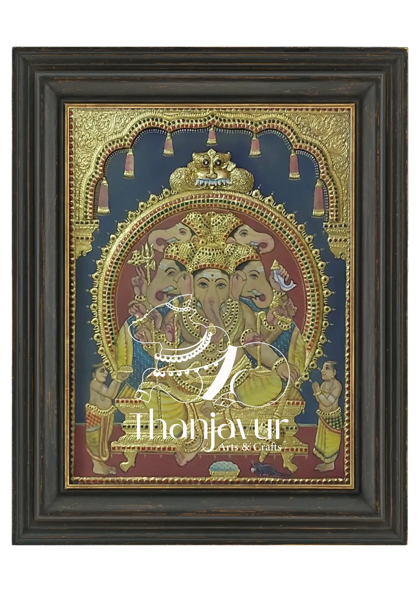 Panchamukhi Ganesha — handmade Thanjavur painting