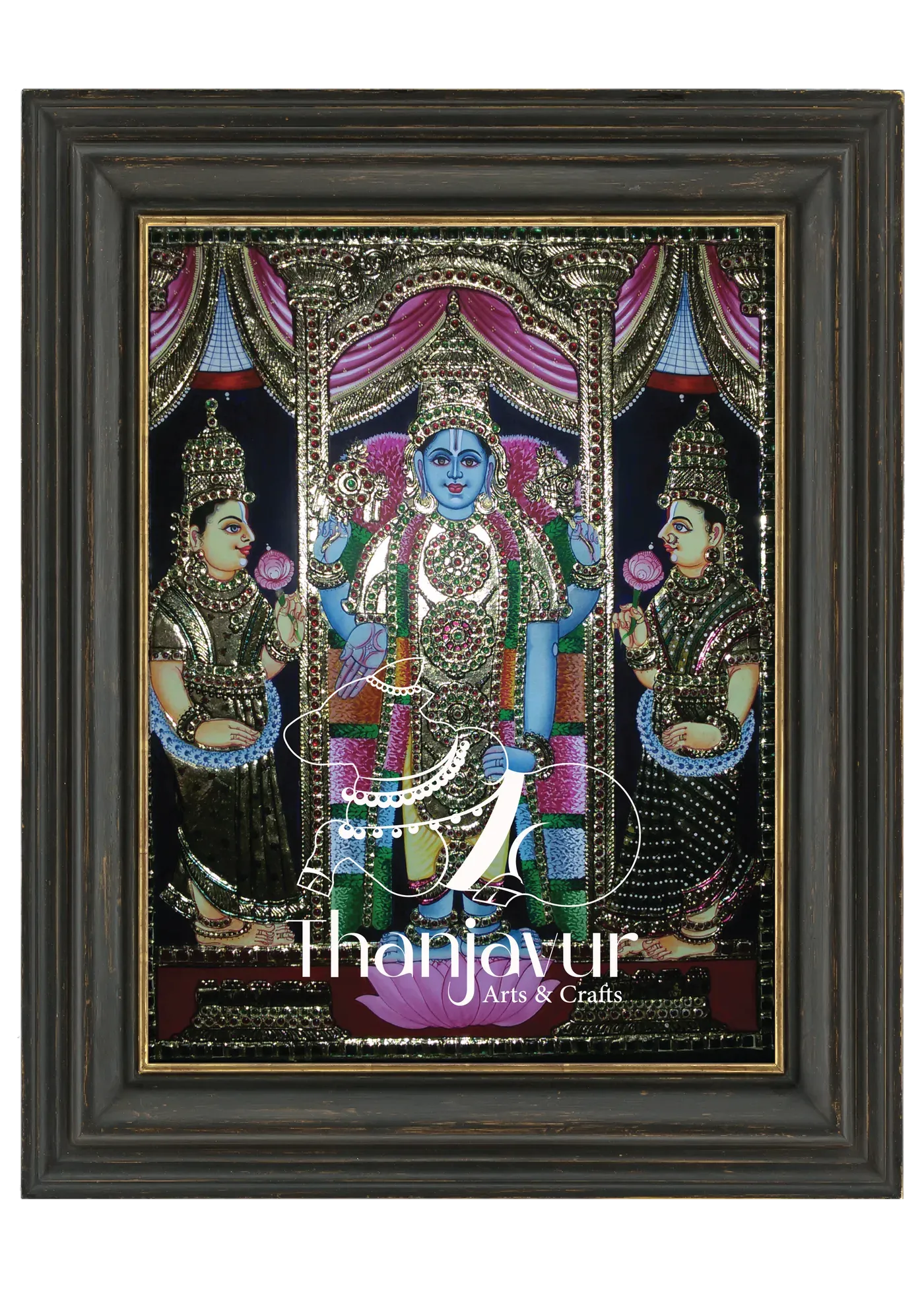 Perumal with Laskshmi — handmade Thanjavur painting