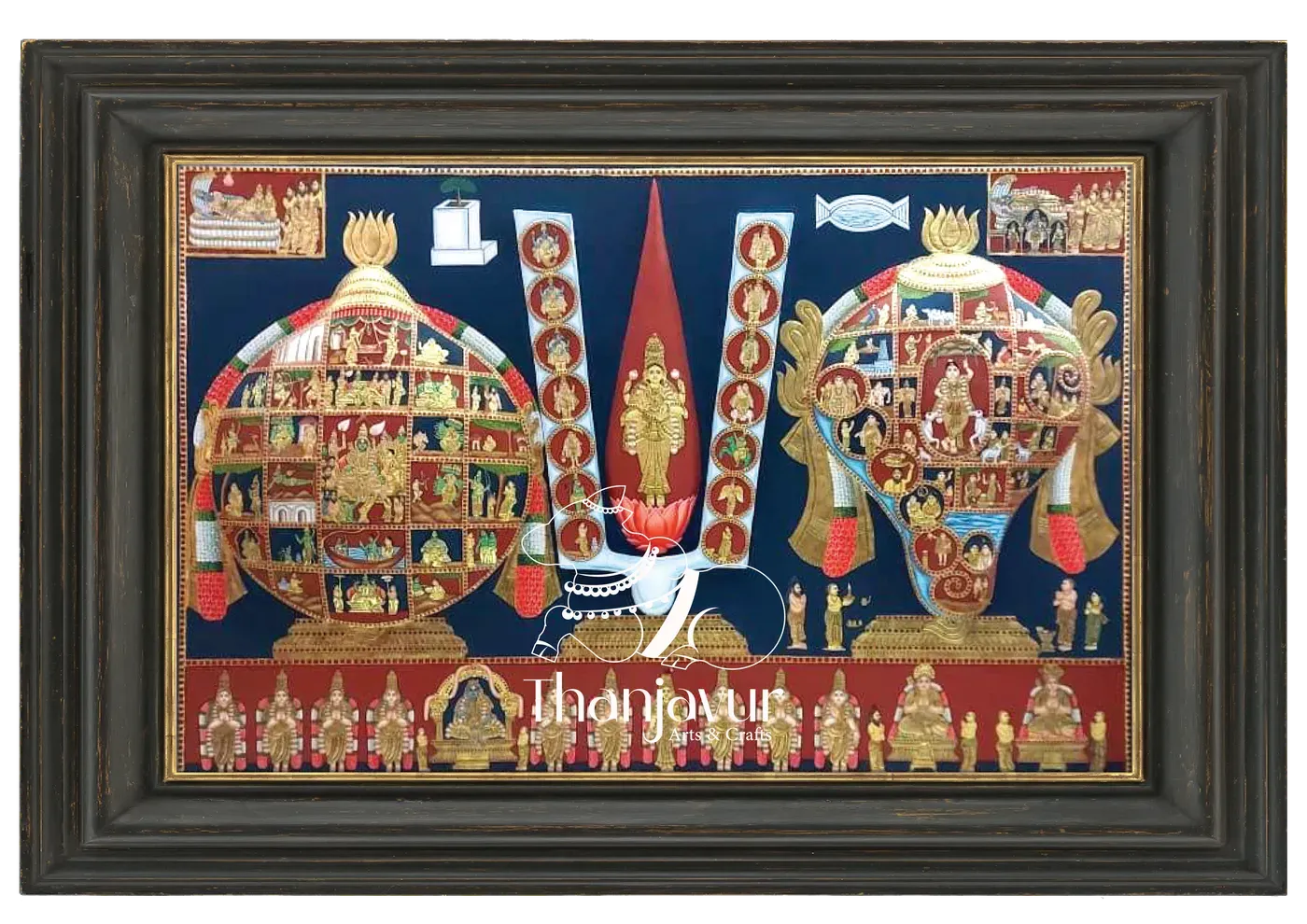 Perumal with Sangu, Chakra, and Namam — handmade Thanjavur painting