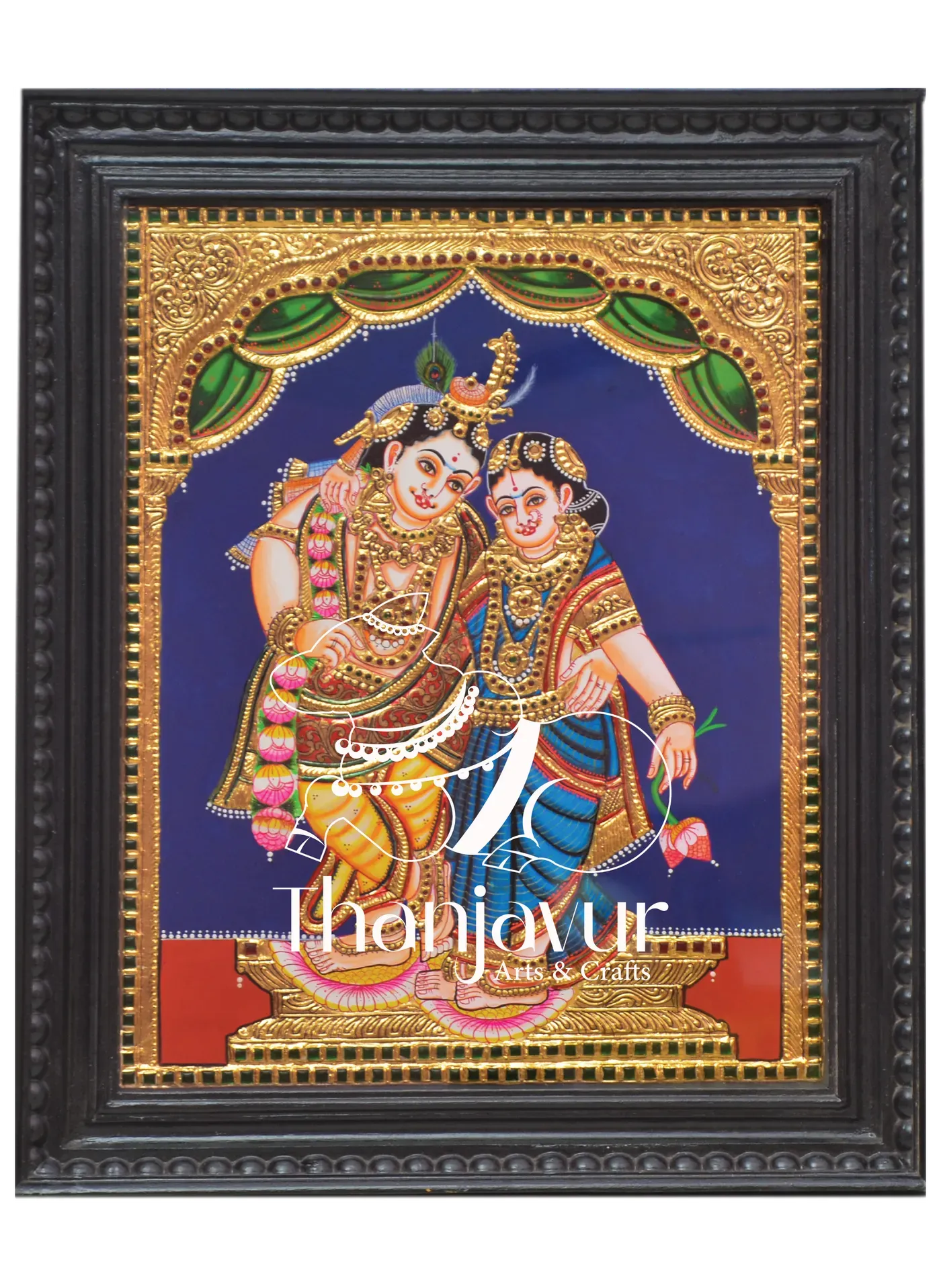 Radhe Krishna with Purple Background — handmade Thanjavur painting