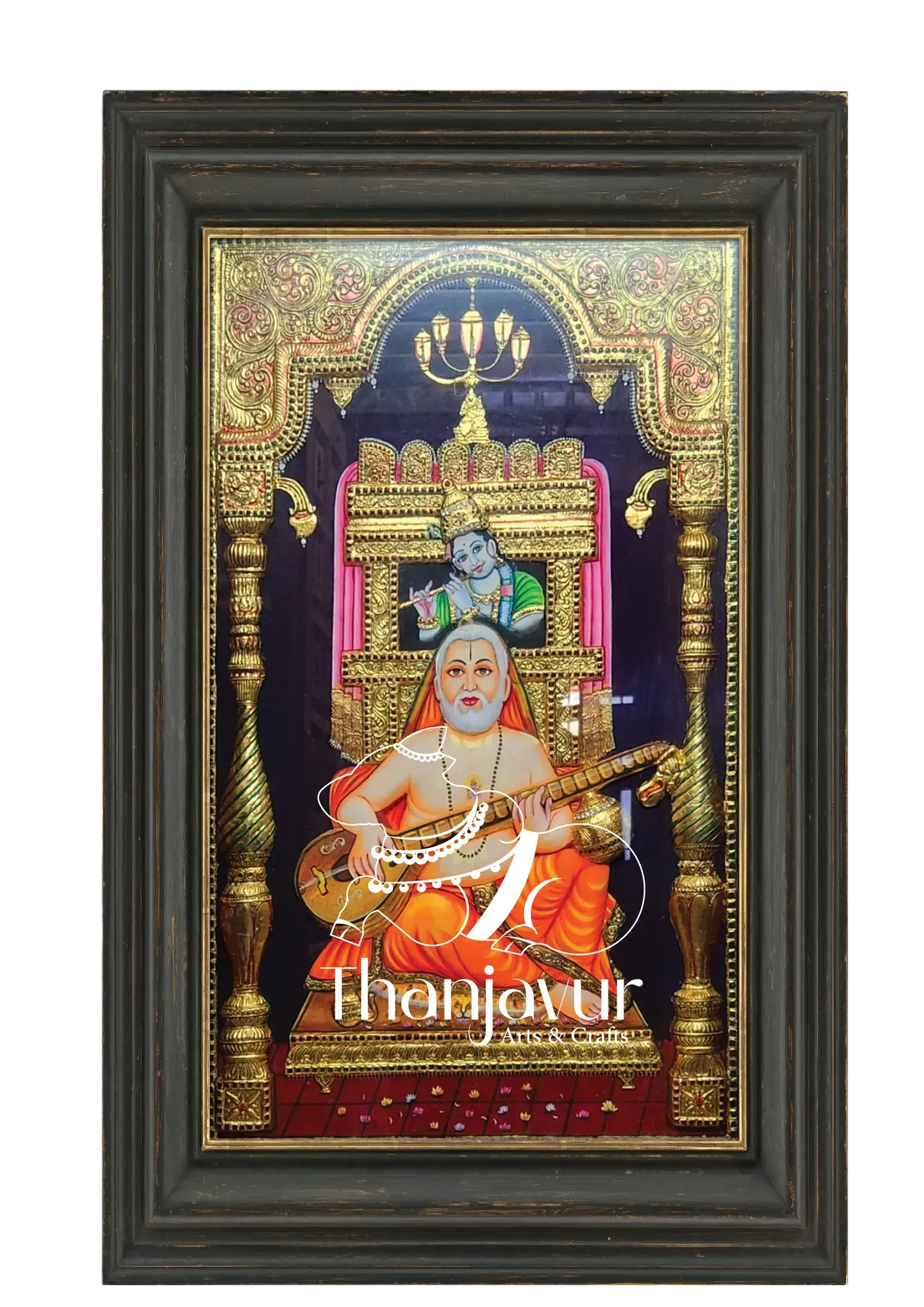Raghavendra Swamy with Krishnar — handmade Thanjavur painting
