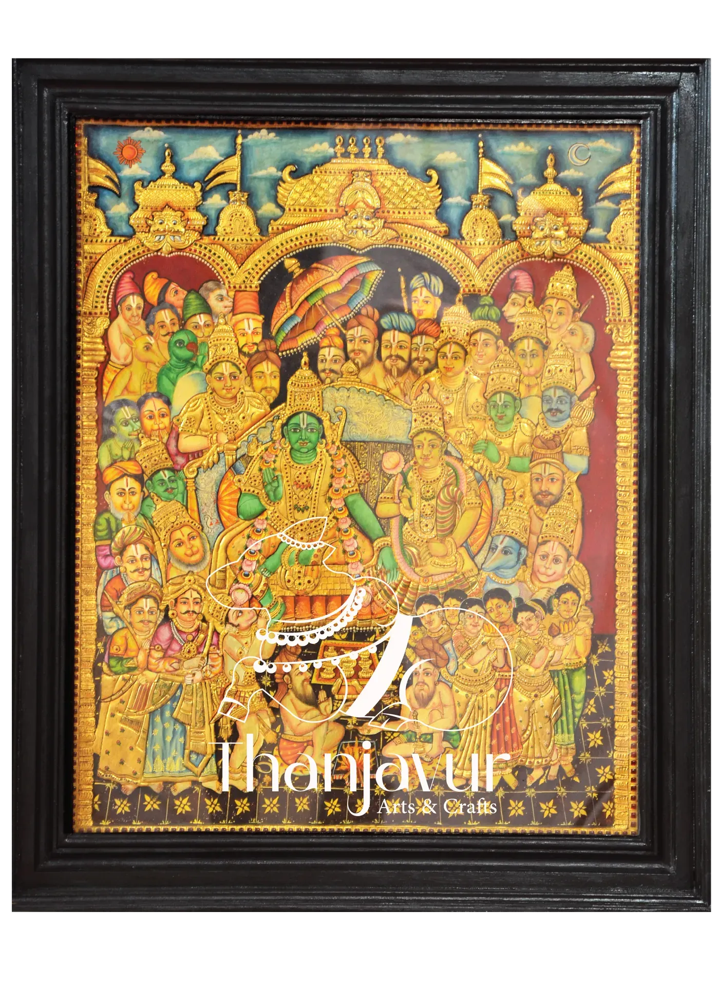 Ramar Pattabhishekam — handmade Thanjavur painting