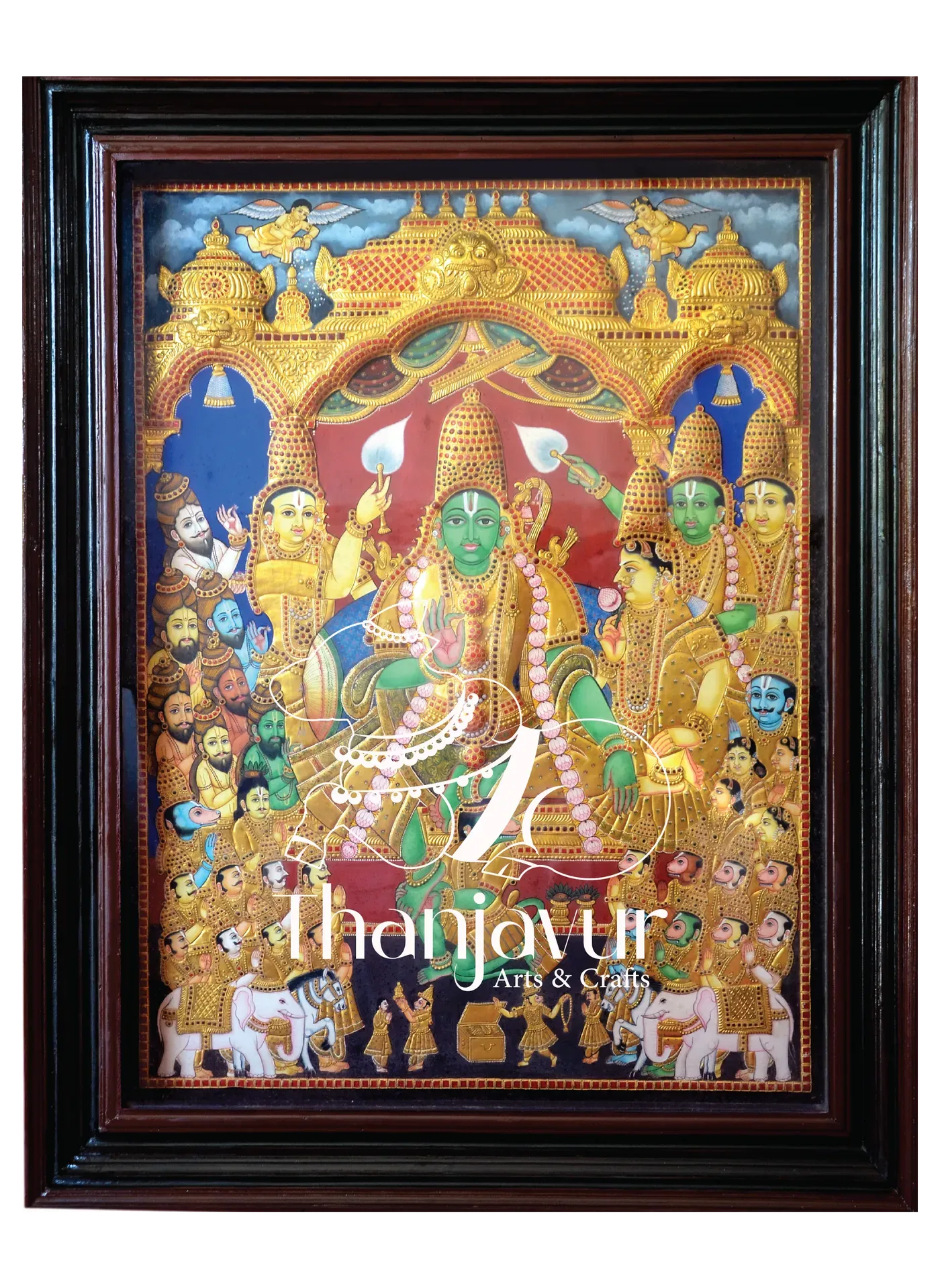 Ramar Pattabhishekam — handmade Thanjavur painting