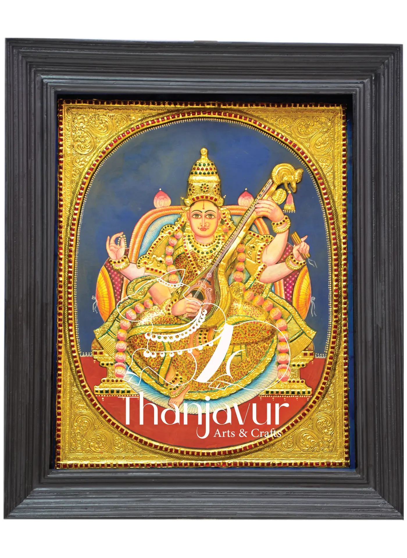 Saraswathi (Rectangular Frame) — handmade Thanjavur painting