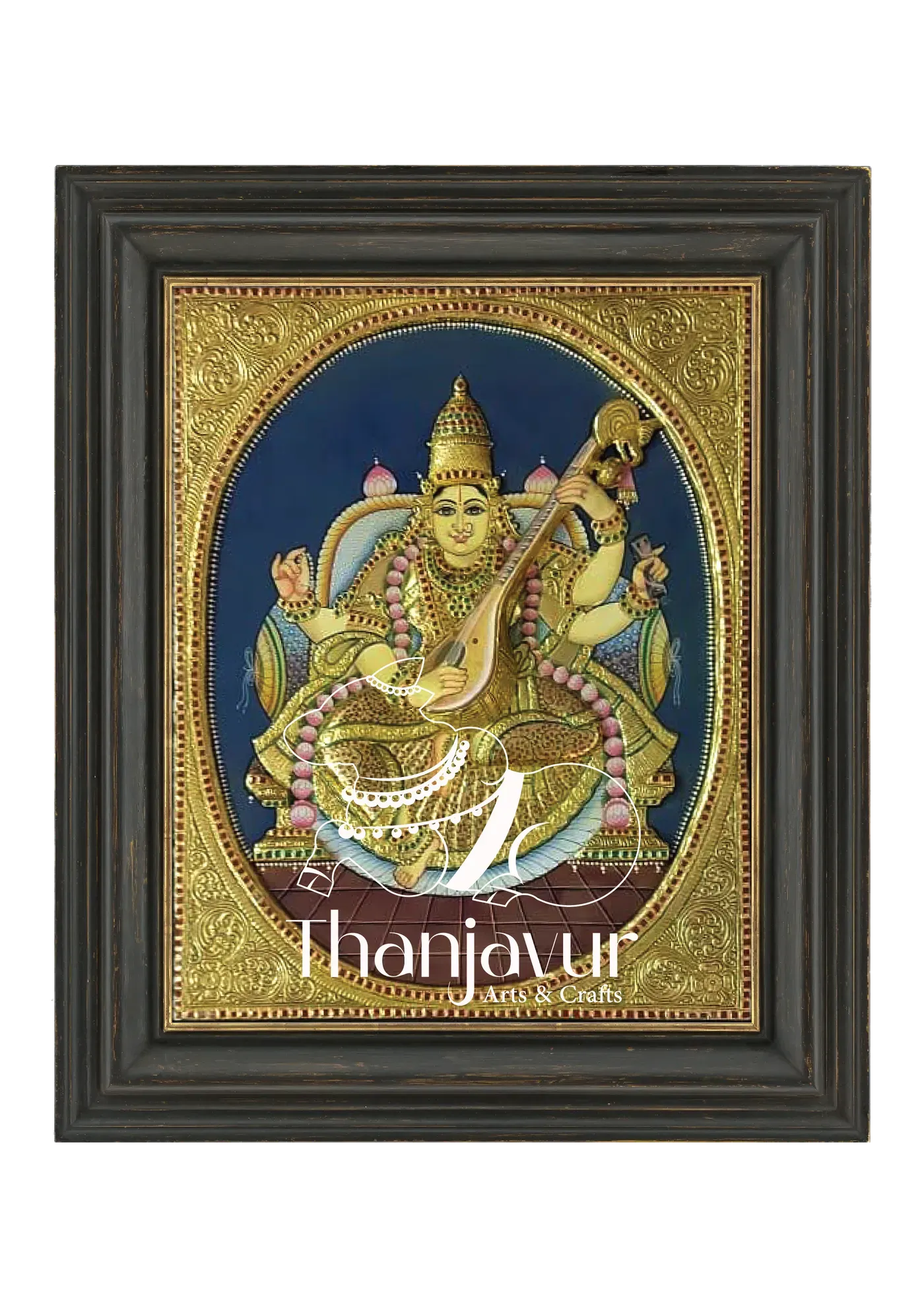 Saraswati — handmade Thanjavur painting