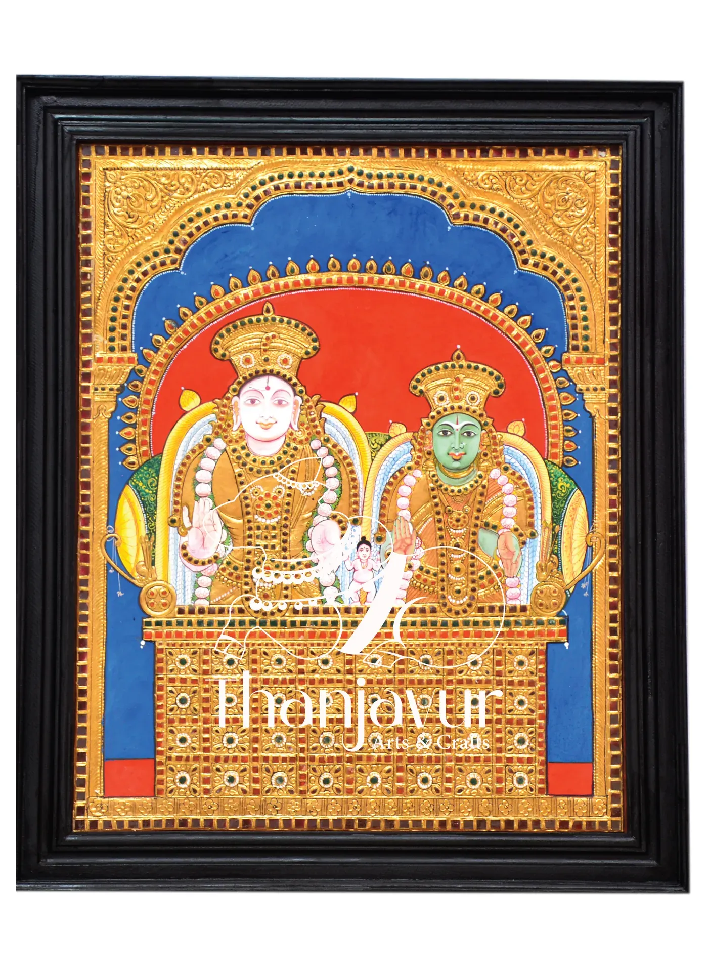 Shiva Parvati Palli Arai — handmade Thanjavur painting