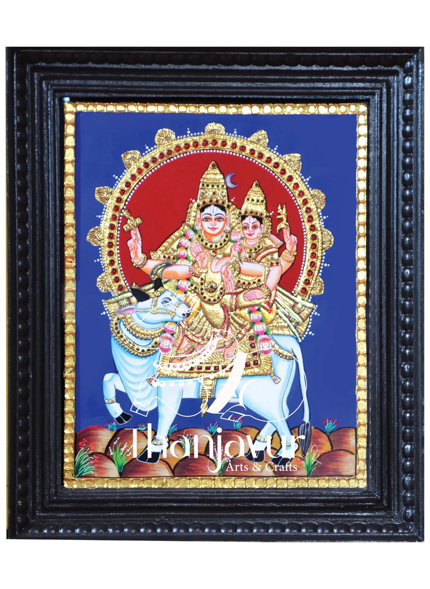 Shiva Parvati — handmade Thanjavur painting