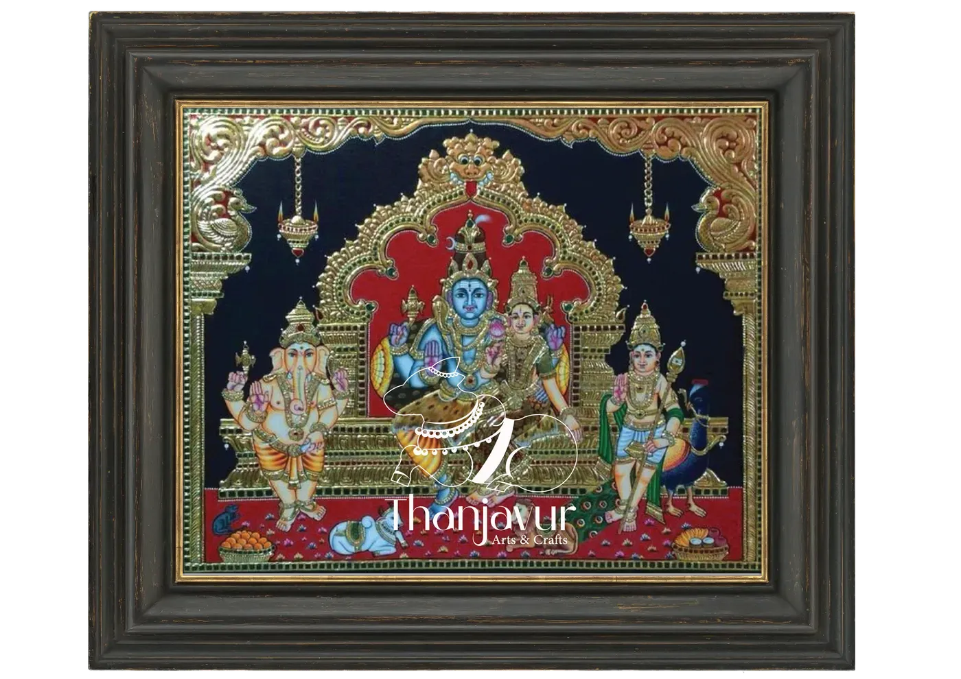 Sivan Parvati Family Design - 1 — handmade Thanjavur painting