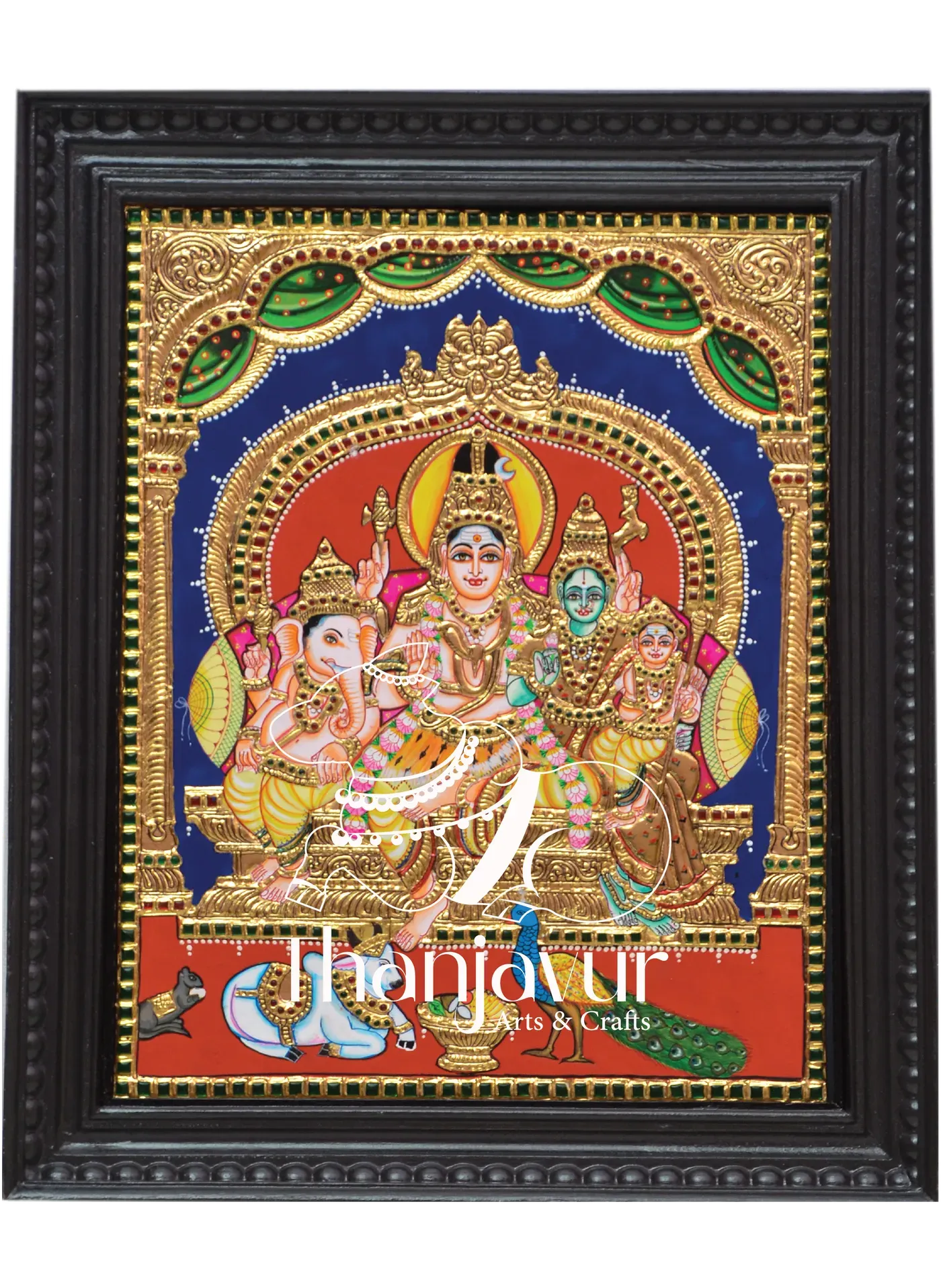 Sivan Parvati Family Design - 2 — handmade Thanjavur painting