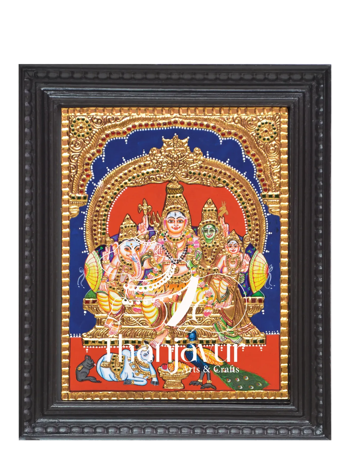 Sivan Parvati Family Design - 3 — handmade Thanjavur painting