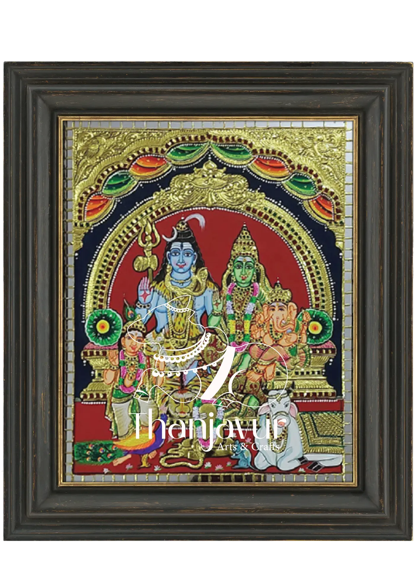 Sivan Parvati Family Design - 4 — handmade Thanjavur painting