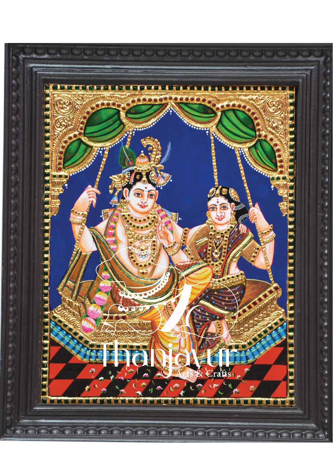 Swing Radhe Krishna — handmade Thanjavur painting