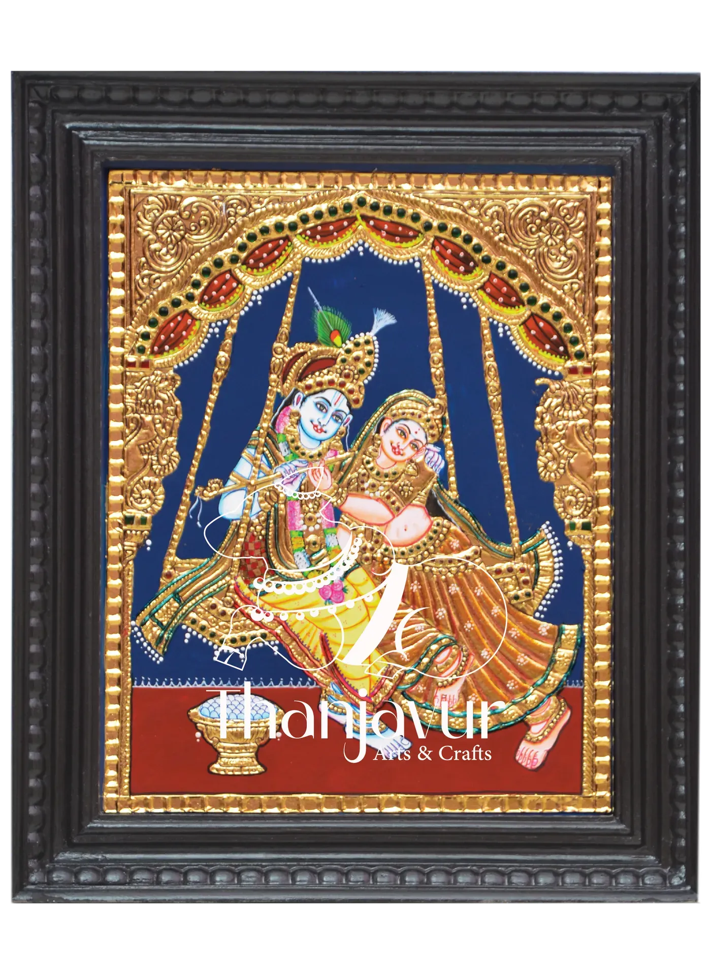 Swinging Radhe Krishna — handmade Thanjavur painting