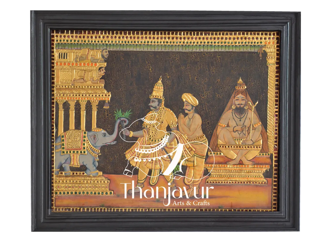 Thiruvilayadal Puranam - Sugarcane ate by Stone Elephant Story — handmade Thanjavur painting