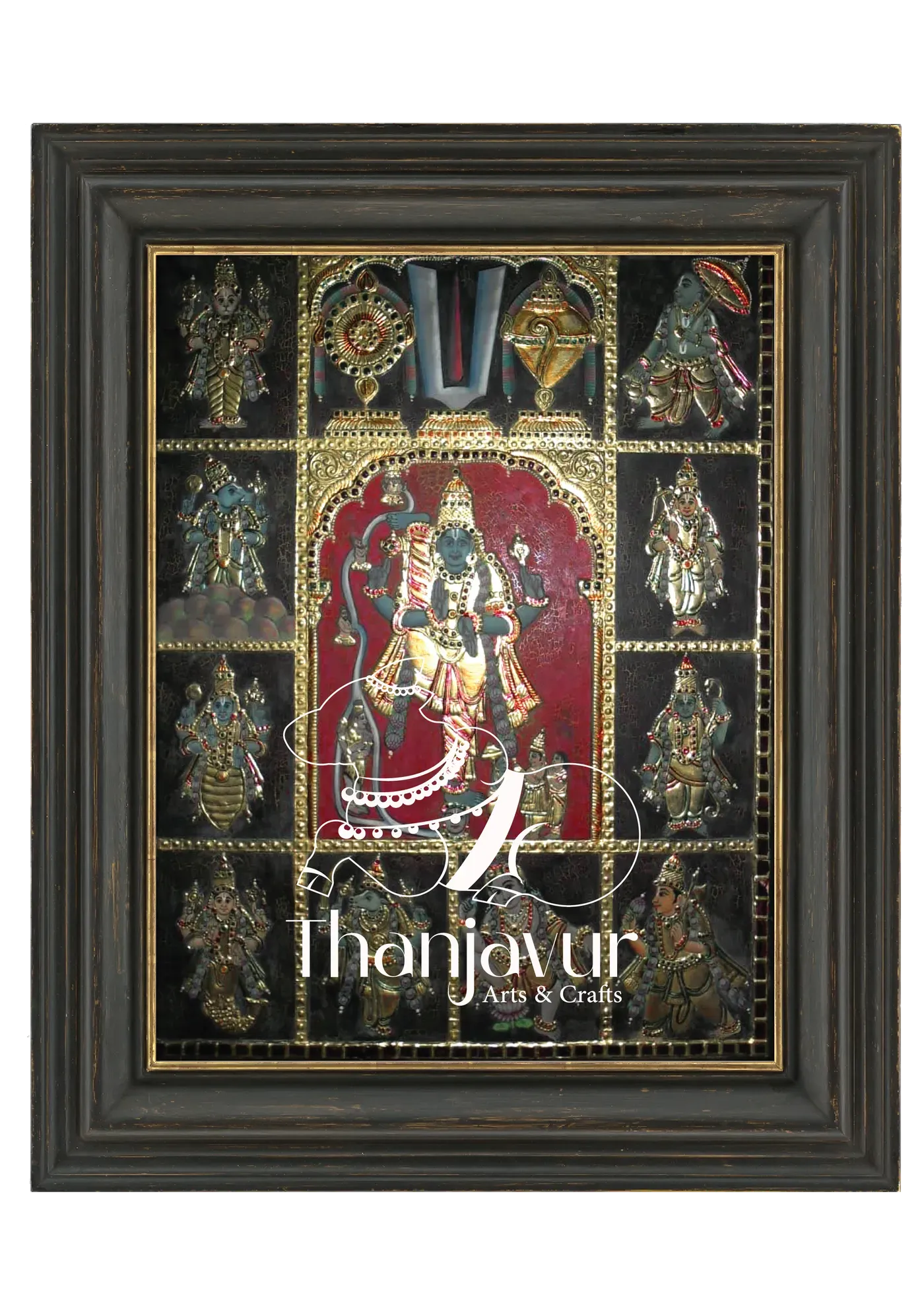 Ulagalantha Perumal and 10 Avatars of Vishnu — handmade Thanjavur painting