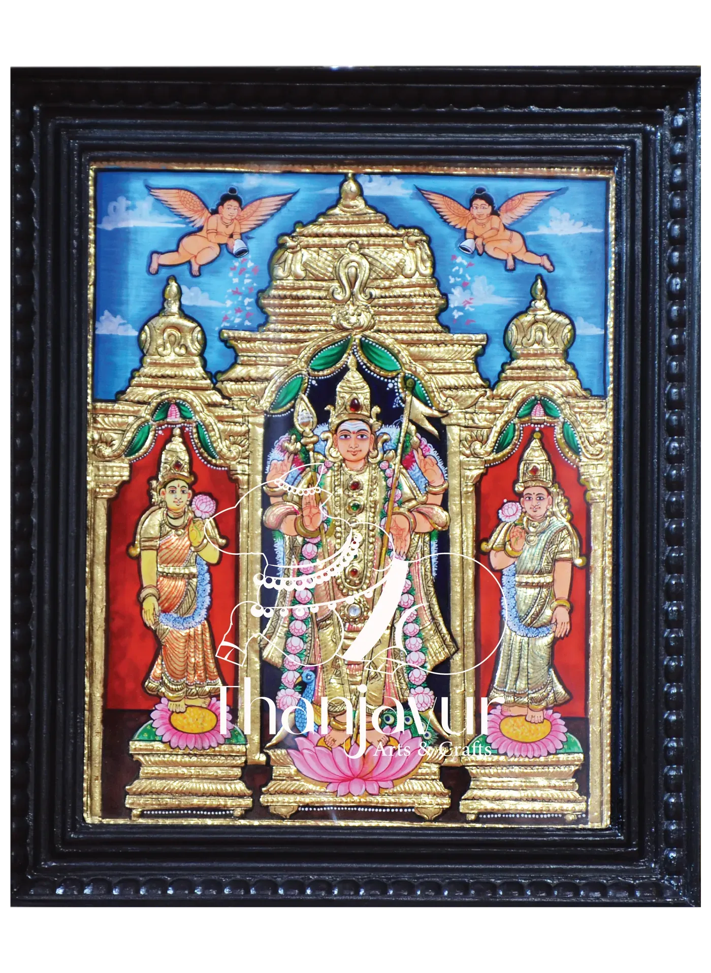 Valli Deivanai Murugan with Grand Arch — handmade Thanjavur painting