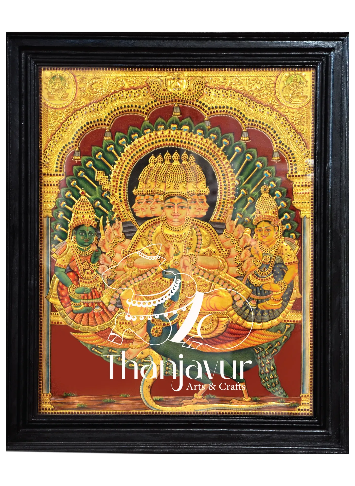 Valli Deivanai with 6 Face Murugan — handmade Thanjavur painting