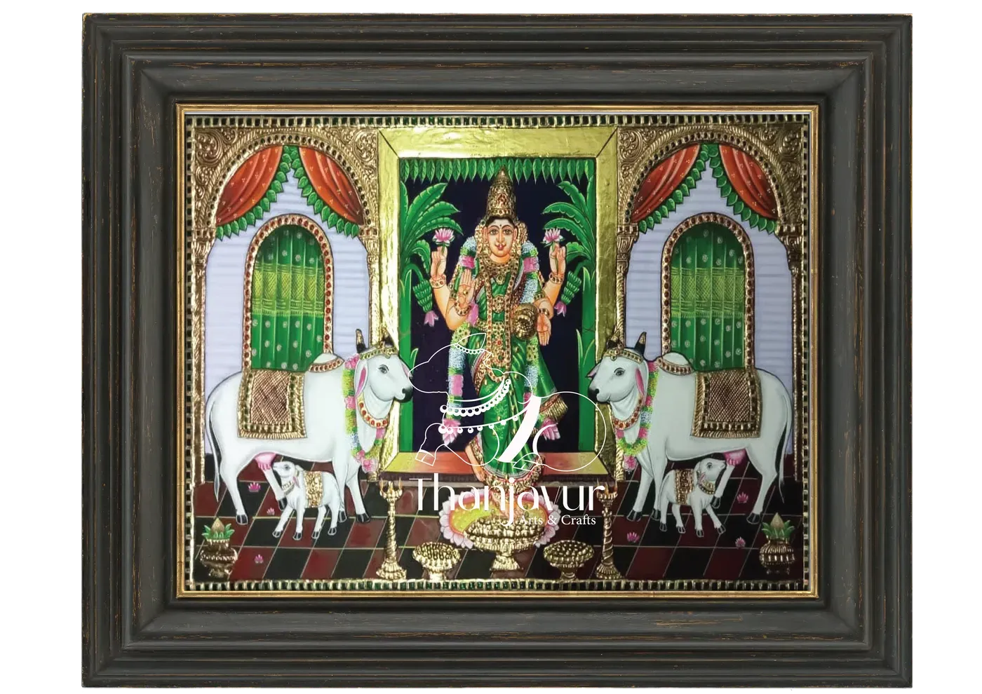 Vastu Lakshmi with Cow - 30" X 20" — handmade Thanjavur painting